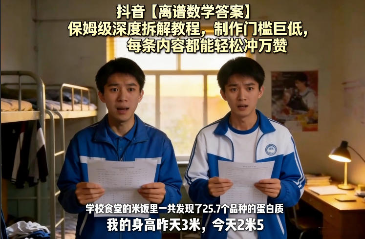 抖音【离谱数学答案】保姆级深度拆解教程，制作门槛巨低，每条内容都能轻松冲万赞，附详细步骤-柯南聊项目