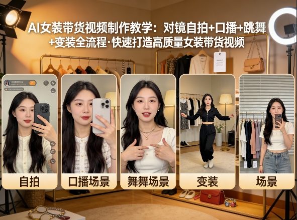 AI女装带货视频制作教学，对镜自拍、口播、跳舞、变装全流程，快速打造高质量女装带货视频-柯南聊项目