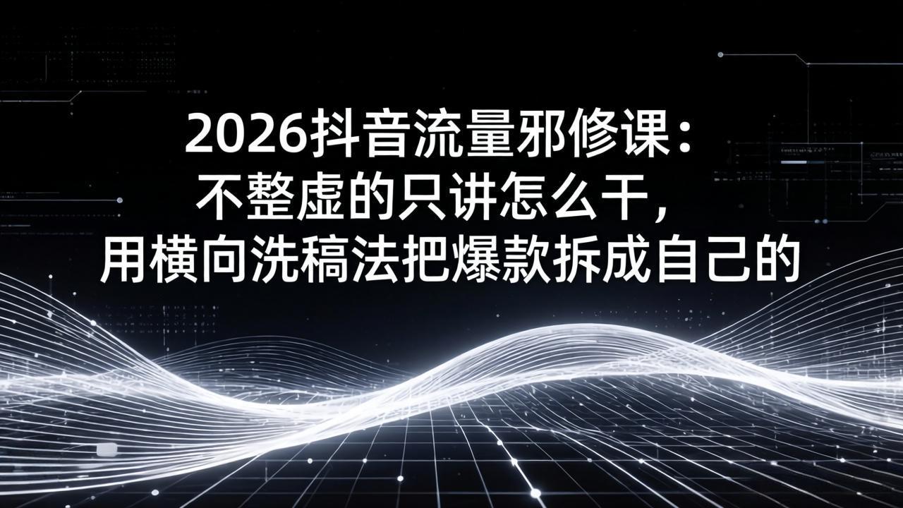 2026抖音流量邪修课：不整虚的只讲怎么干，用横向洗稿法把爆款拆成自己的-柯南聊项目