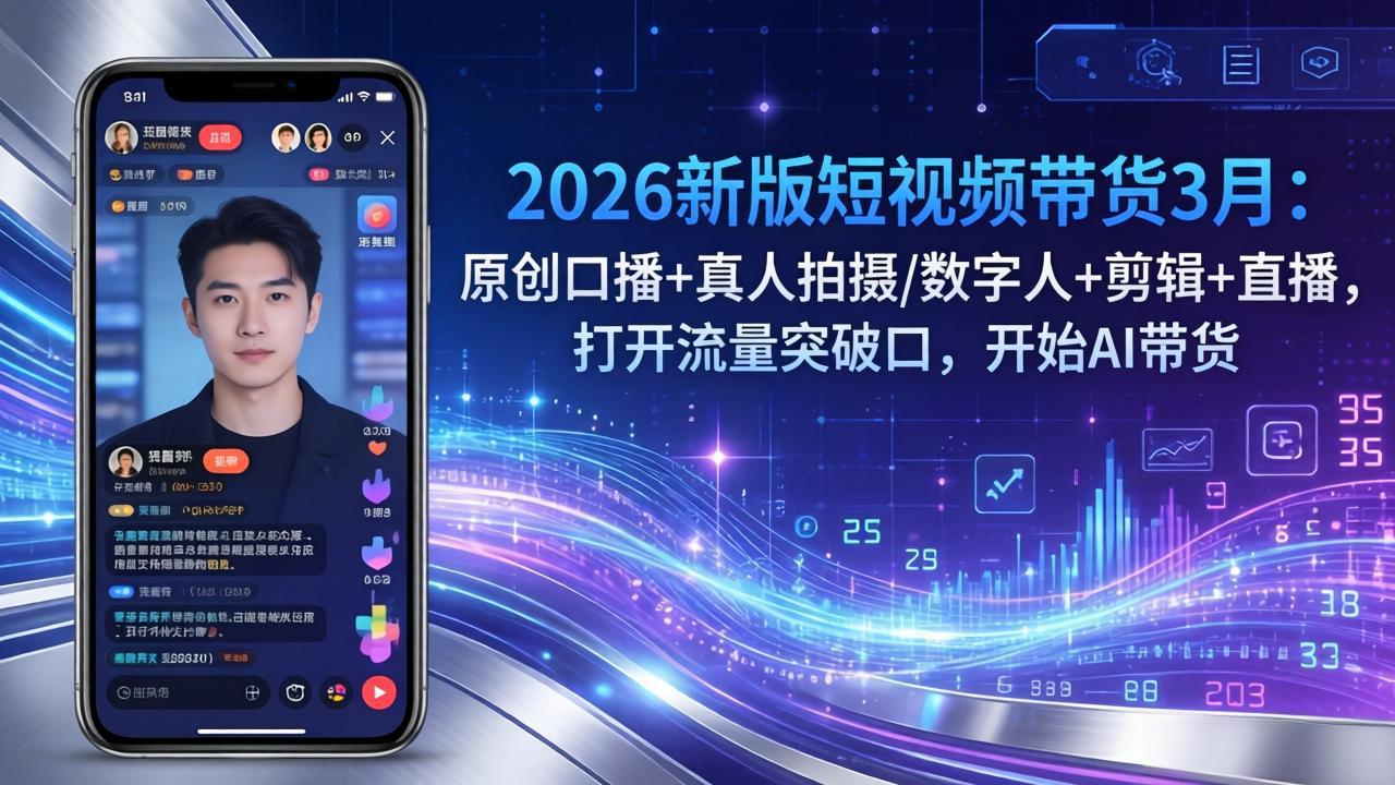 2026新版短视频带货3月：原创口播+真人拍摄/数字人+剪辑+直播，打开流量突破口，开始AI带货-柯南聊项目