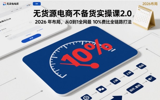 无货源电商不备货实操课2.0，2026年布局，从0到1全网最低10%费比全链路打法【更新26年3月】-柯南聊项目