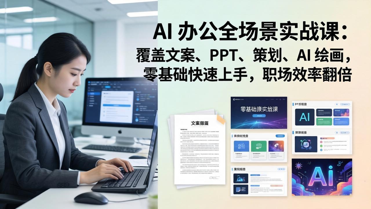AI 办公全场景实战课：覆盖文案、PPT、策划、AI 绘画，零基础快速上手，职场效率翻倍-柯南聊项目