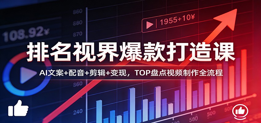 排名视界爆款打造课：AI文案+配音+剪辑+变现，TOP盘点视频制作全流程-柯南聊项目