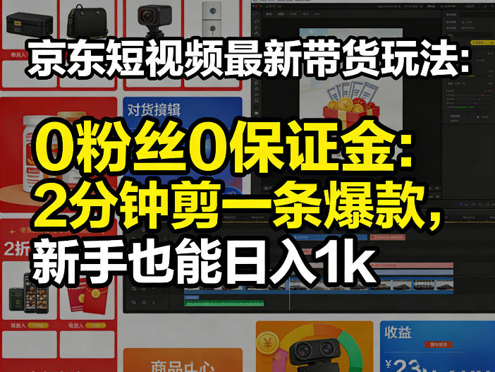 京东短视频最新带货玩法，0粉丝0保证金，2分钟剪一条爆款，新手也能日入1k+【揭秘】-柯南聊项目