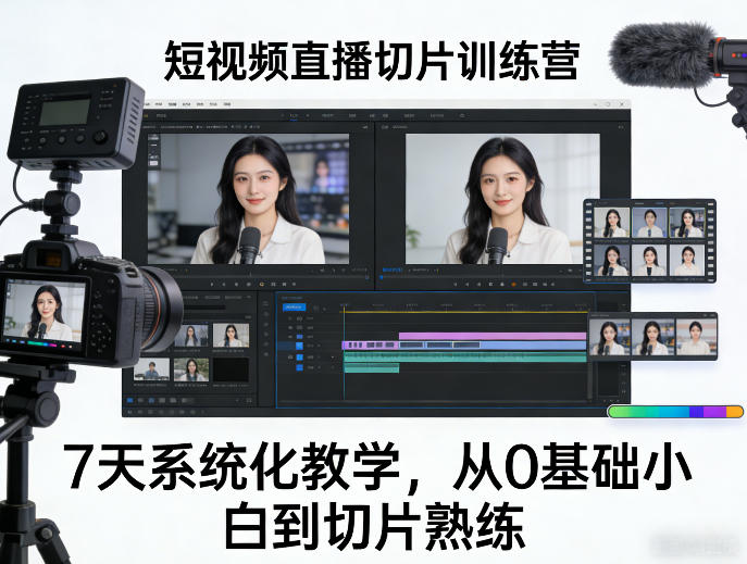 短视频直播切片训练营，7天系统化教学，从0基础小白到切片熟练-柯南聊项目