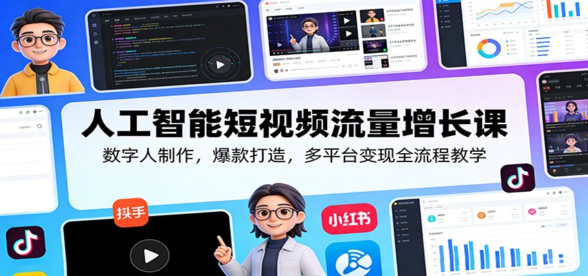 人工智能短视频流量增长课：数字人制作，爆款打造，多平台变现全流程教学-柯南聊项目