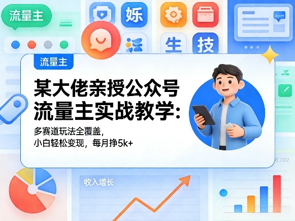 某大佬亲授公众号流量主实战教学：多赛道玩法全覆盖，小白轻松变现，每月多挣5k+-柯南聊项目