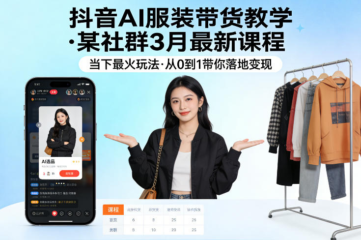 抖音AI服装带货教学，某社群3月最新课程，当下最火玩法，从0到1带你落地变现-柯南聊项目