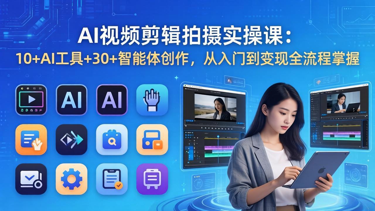 AI 视频剪辑拍摄实操课：10+AI工具+30+智能体创作，从入门到变现全流程掌握-柯南聊项目
