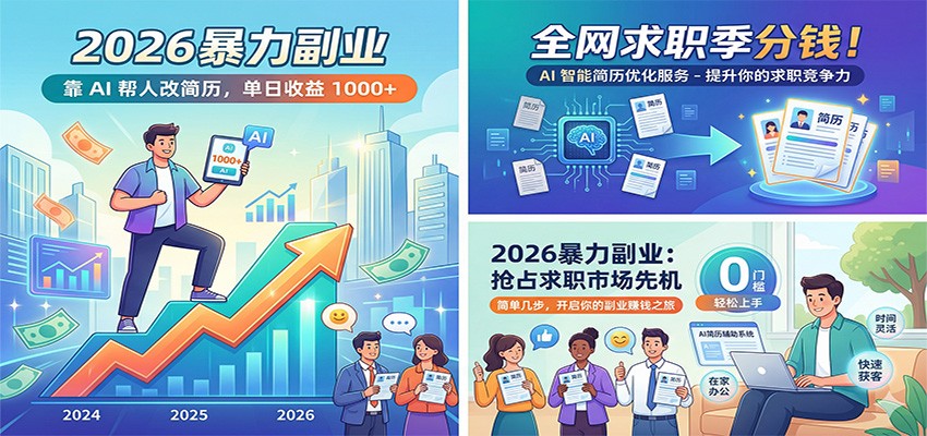 2026暴力副业：靠AI帮人改简历，单日收益1000+，全网求职季分钱-柯南聊项目