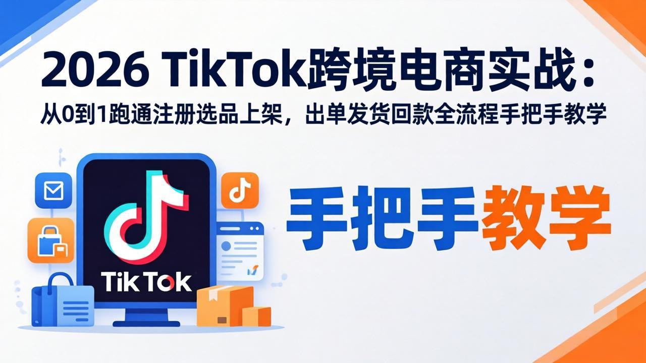 2026TikTok跨境电商实战：从0到1跑通注册选品上架，出单发货回款全流程手把手教学-柯南聊项目