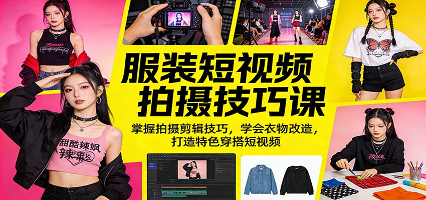 服装短视频拍摄技巧课：掌握拍摄剪辑技巧，学会衣物改造，打造特色穿搭短视频-柯南聊项目