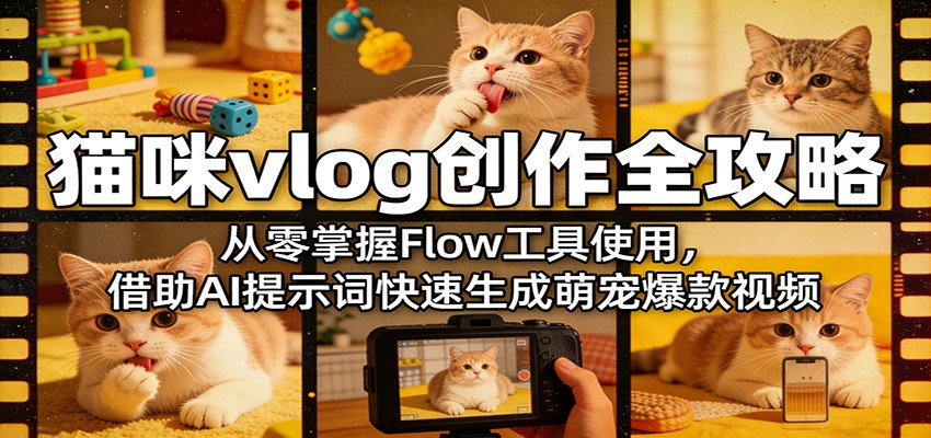 猫咪vlog创作全攻略：从零掌握Flow工具使用，借助AI提示词快速生成萌宠爆款视频-柯南聊项目