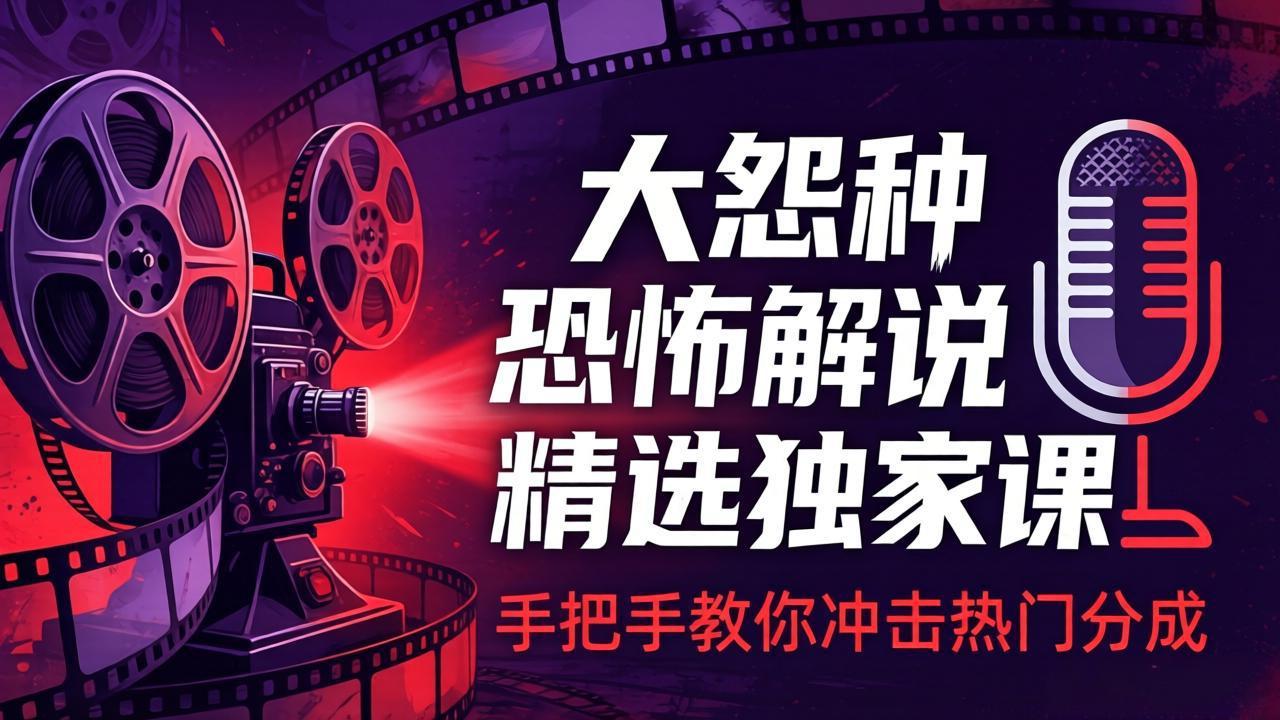 大怨种恐怖解说精选独家课：电影下载+文案配音+片头封面，手把手教你冲击热门分成-柯南聊项目