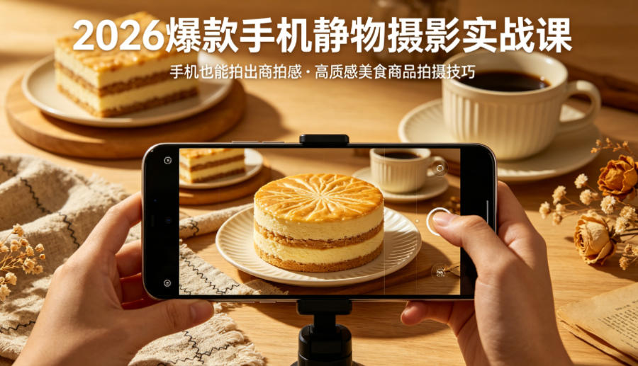 2026爆款手机静物摄影实战课，手机也能拍出商拍感，学会拍出高质感美食商品-柯南聊项目