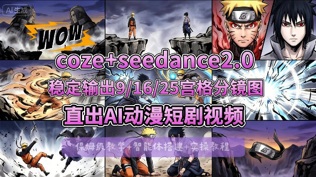 [COZE搭建教学]COZE+即梦Seedance 2.0稳定输出9-16-25宫格分镜图直出AI漫剧视频-柯南聊项目