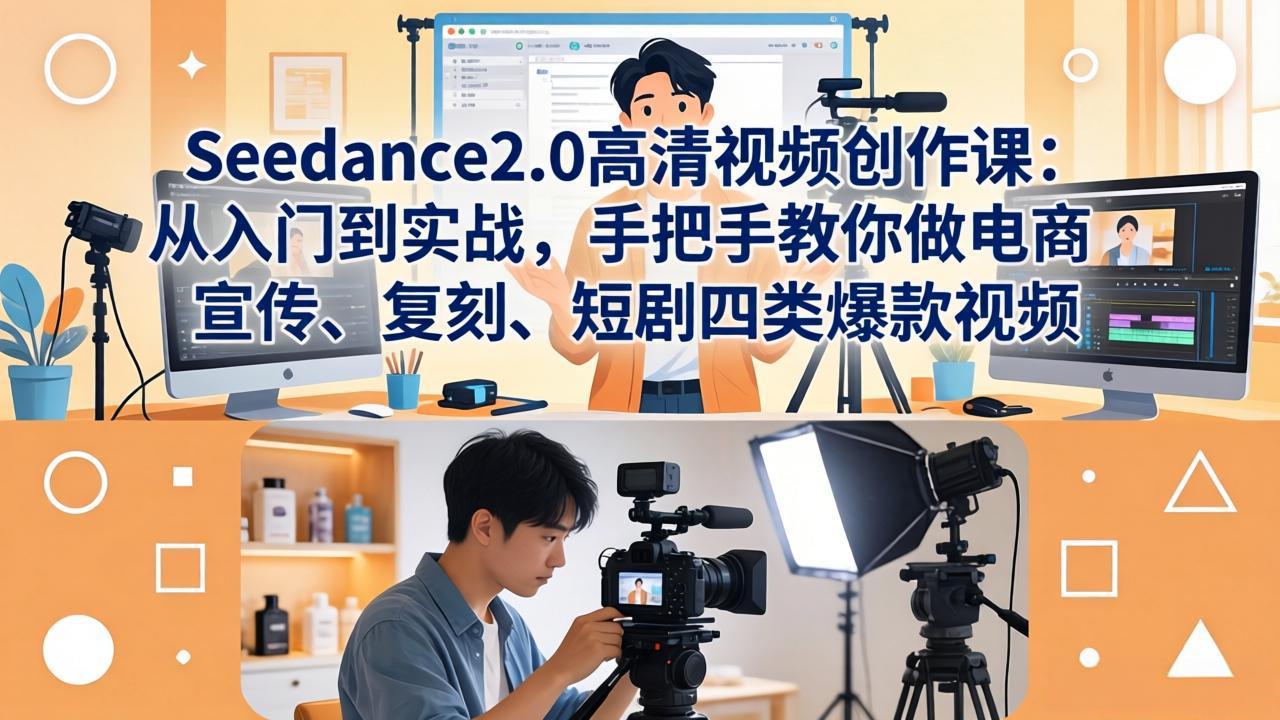 Seedance2.0高清视频创作课：从入门到实战，手把手教你做电商、宣传、复刻、短剧四类爆款视频-柯南聊项目