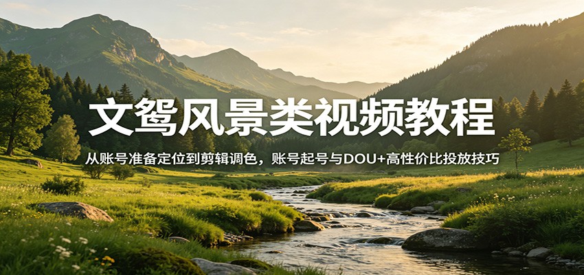 文鸳风景类视频教程：从账号准备定位到剪辑调色，账号起号与DOU+高性价比投放技巧-柯南聊项目