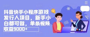 抖音快手小程序游戏发行人项目，新手小白都可做，单条视频收益9000+-柯南聊项目