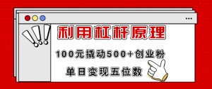 （11859期）利用杠杆100元撬动500+创业粉，单日变现5位数-柯南聊项目