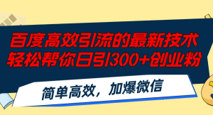 （12064期）百度高效引流的最新技术,轻松帮你日引300+创业粉,简单高效，加爆微信-柯南聊项目