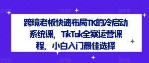 跨境老板快速布局TK的冷启动系统课，TikTok全案运营课程，小白入门最佳选择-柯南聊项目