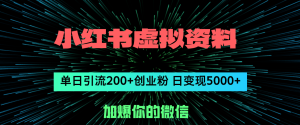 （12164期）小红书虚拟资料日引流200+创业粉，单日变现5000+-柯南聊项目