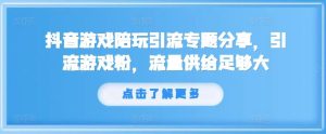 抖音游戏陪玩引流专题分享，引流游戏粉，流量供给足够大-柯南聊项目