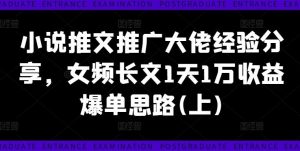 小说推文推广大佬经验分享，女频长文1天1万收益爆单思路(上)-柯南聊项目