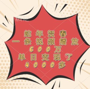 蛇年贺春，一条视频播放600万，单日变现了4000多-柯南聊项目