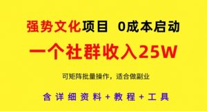 强势文化项目，一个社群收入25个W，0成本启动，可矩阵批量操作，原创详细实操教程-柯南聊项目