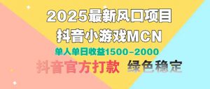 2025最新风口项目 抖音小游戏MCN 单人单日收益1500-2000+-柯南聊项目