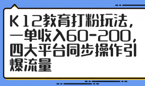 K12教育打粉玩法,一单收入60-200,四大平台同步操作引爆流量-柯南聊项目
