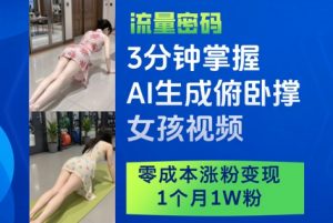 3分钟掌握AI生成俯卧撑女孩视频，零成本涨粉变现，1个月1W粉-柯南聊项目