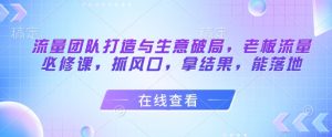 流量团队打造与生意破局，老板流量必修课，抓风口，拿结果，能落地-柯南聊项目