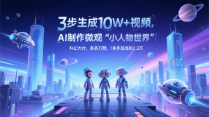 三步生成10W+视频，AI制作微观“小人物世界”科幻大片，条条万赞，1条作品涨粉2.3万-柯南聊项目