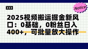 2025视频搬运掘金新风口:0基础，0粉丝日入400+，可批量放大操作-柯南聊项目