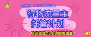 得物流量主托管计划,原创玩法,5分钟三重收益变现,快速变现,48小时即得收益【揭秘】-柯南聊项目