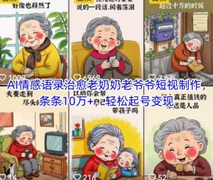 AI情感语录治愈老奶奶老爷爷短视制作，条条10万+，轻松起号变现-柯南聊项目