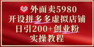 外面卖5980开设拼多多虚拟店铺：单日引流200+创业付费粉实战教程-柯南聊项目