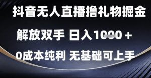 抖音无人直播撸礼物掘金，解放双手，日入1k，0成本纯利，无基础可上手【揭秘】-柯南聊项目