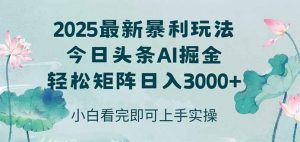 今日头条2025年最新暴利玩法，思路简单，复制粘贴，轻松实现矩阵日入3000+-柯南聊项目