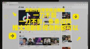 最新抖音搜索搬运教程，一刀不剪，条条过抖，推文短剧影视涨粉都可以-柯南聊项目