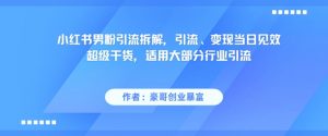 小红书男粉引流拆解，引流、变现当日见效超级干货，适用大部分行业引流-柯南聊项目