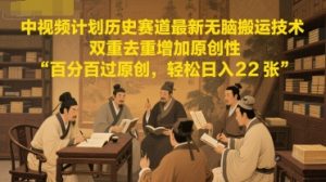 中视频计划历史赛道最新无脑搬运技术，双重去重增加原创性，百分百过原创，轻松日入2张-柯南聊项目