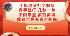 手机电脑打字搬砖，副业可发展主业来做蓝海项目，有手就行，几秒一单，不限单量，多劳多得【揭秘】-柯南聊项目