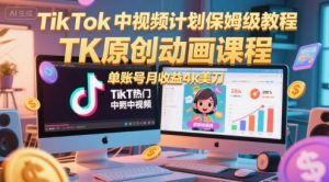 TikTok中视频计划保姆级教程,TK原创动画课程,单账号月收益4k美刀-柯南聊项目