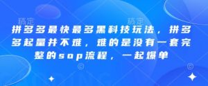 拼多多最快最多黑科技玩法,拼多多起量并不难,难的是没有一套完整的sop流程,一起爆单(更新6月)-柯南聊项目