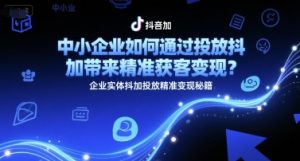 中小企业如何通过投放抖加带来精准获客变现？企业实体抖加投放精准变现秘籍-柯南聊项目