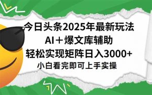 今日头条2025年最新玩法，一键生成爆款，轻松实现矩阵日入3000+-柯南聊项目